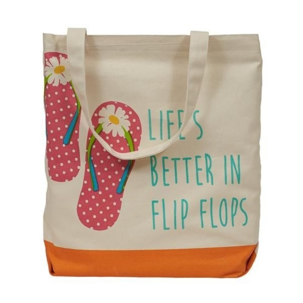 Summer Canvas Beach Bag Market Shopping Tote "Better in Flip Flops"